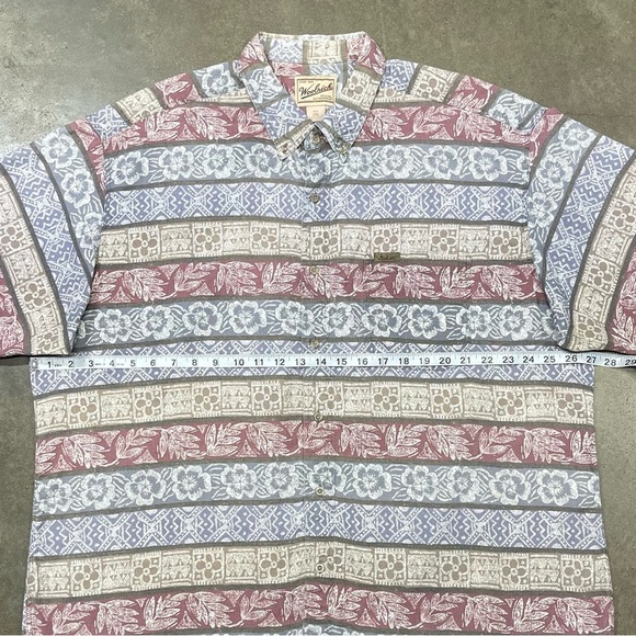 Woolrich Hawaiian Tribal Floral Print Short Sleeve Button Down Shirt - Picture 5 of 8